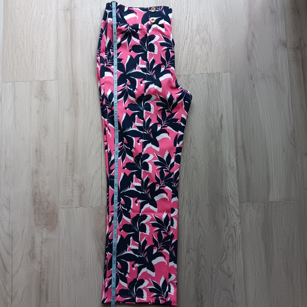 New Stella Parker Sport Floral Pants UPF 50 Tummy Control Pink Navy White Large - Picture 11 of 15